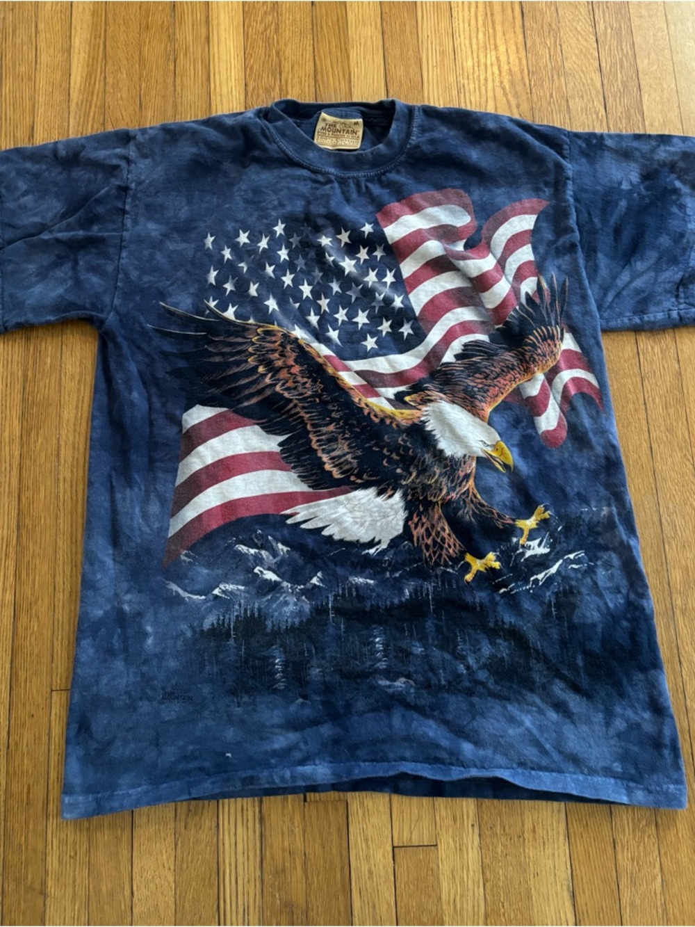 Vintage The Mountain tie dye Tshirt large full Eagle and American Flag Print
